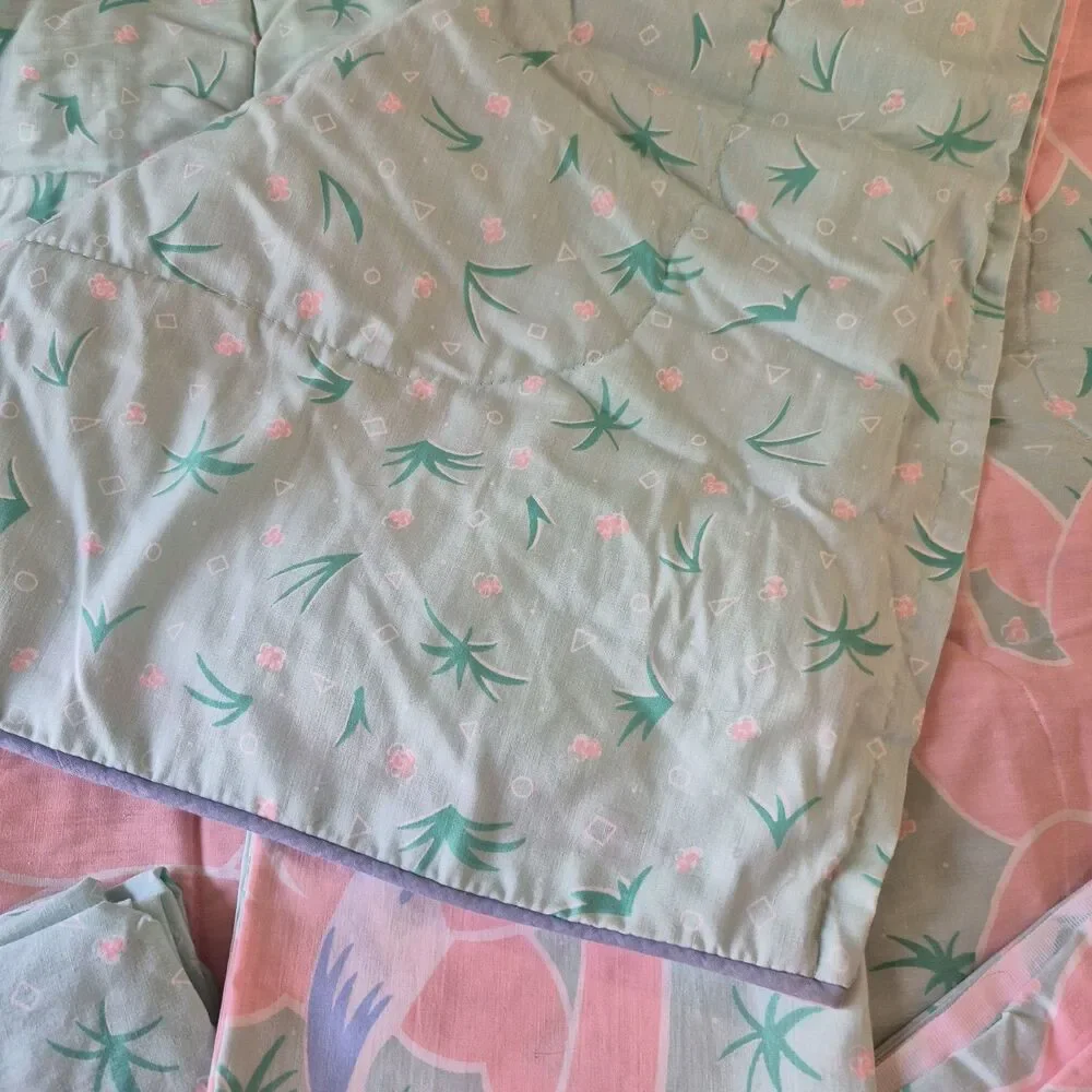 Vintage 80’s Bright Coral Flamingo Comforter Set W/sheets Bibb Company, Twin Set